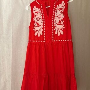 Elegant Red Floral Embroidered Dress